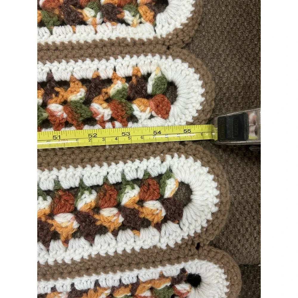 Vintage Crochet Afghan Blanket Throw Fall Brown/Rust/Green/Yellow/Orange 45